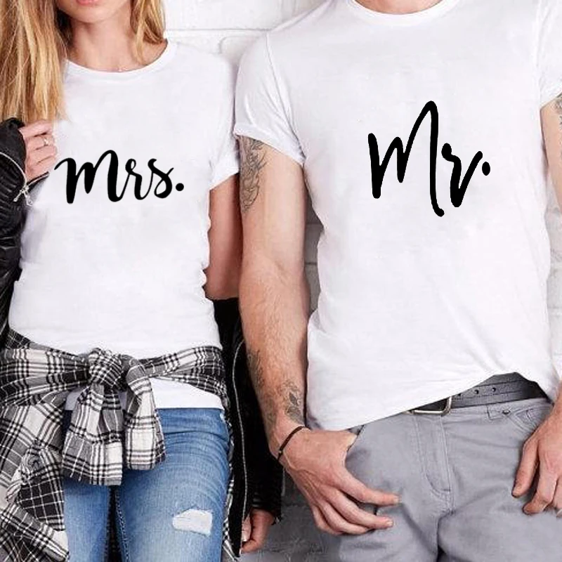 Пара футболок его и ее Mr Mrs, мужские и женские футболки одинаковые свадебные подарочные футболки летние модные футболки унисекс