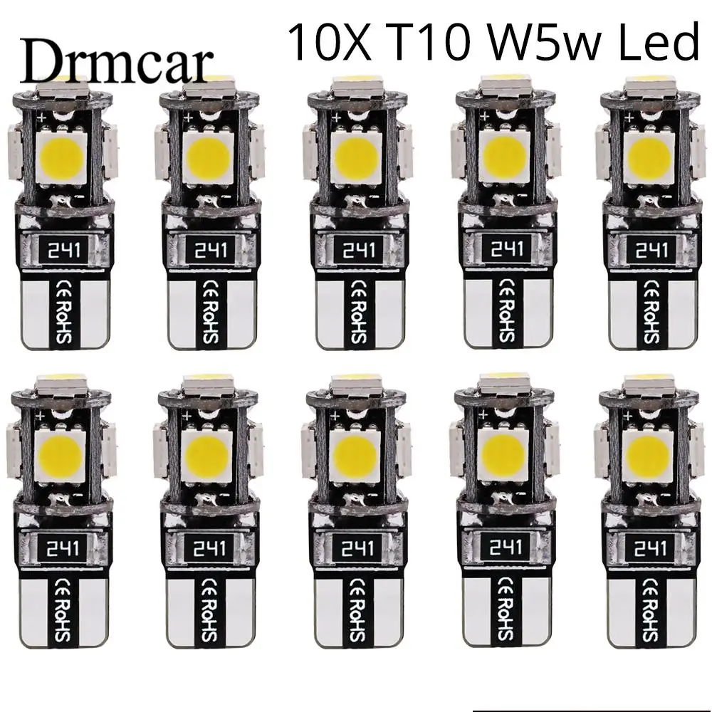 10X T10 Canbus Белый Синий Красный 5smd автомобильный светильник W5w 194 168 ошибки лампы DC 12 В клиновидная лампа парковочная лампа полоса декодер поворотов