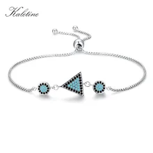 KALETINE 925 пробы серебряный браслет геометрический два сглаза синие регулируемые браслеты с шармами из бисера для женщин KLTB031