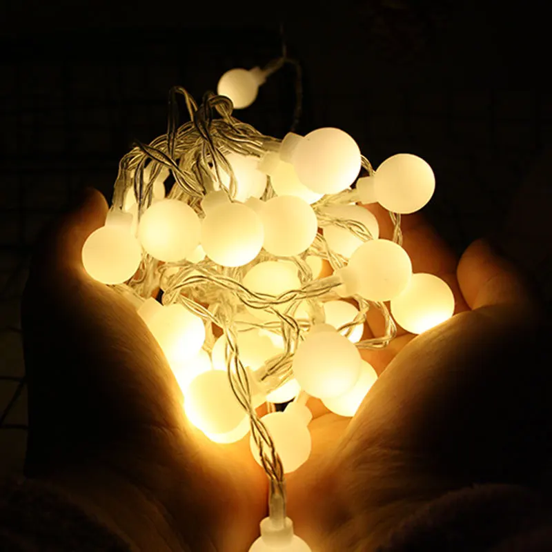 warm white ball Сказочная гирлянда 1,5 м, 3 м, 6 м, 10 м, светодиодный гирлянда с шариками, водонепроницаемая Гирлянда для рождественской елки, свадьбы, домашнего интерьера, на батарейках - Испускаемый цвет: warm white ball