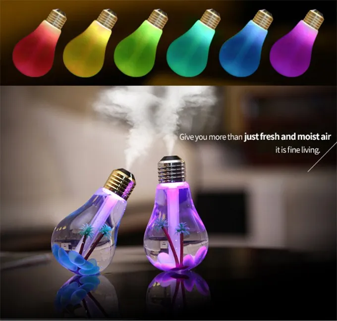 

400ML USB Air Humidifier Mini Aroma Diffuser LED Night Light Mist Maker for Home Office Creative Bottle Bulb Christmas Gifts