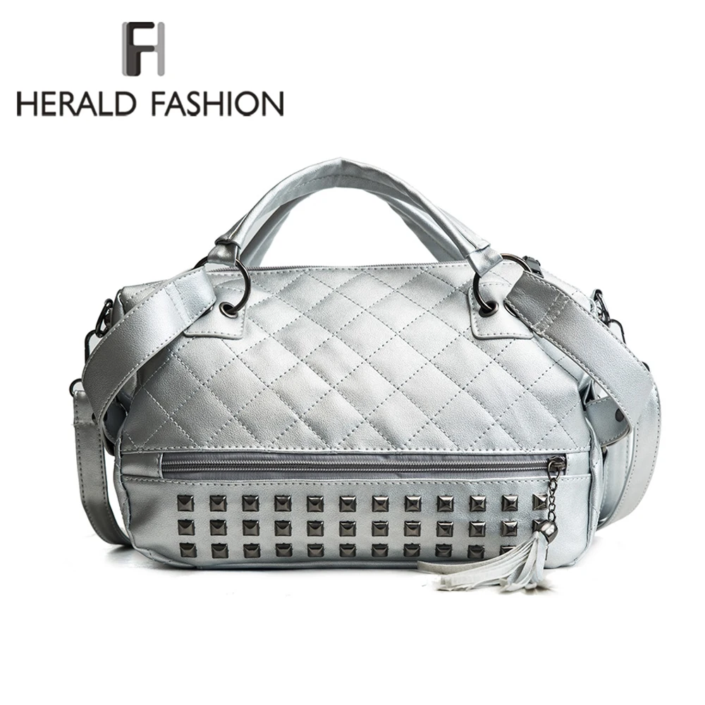 

Herald Fashion Quality Rivet Women Bag Leather Handbag With Tassel Large Female Shoulder Bag Daily Vintage Casual Crossbody Bag
