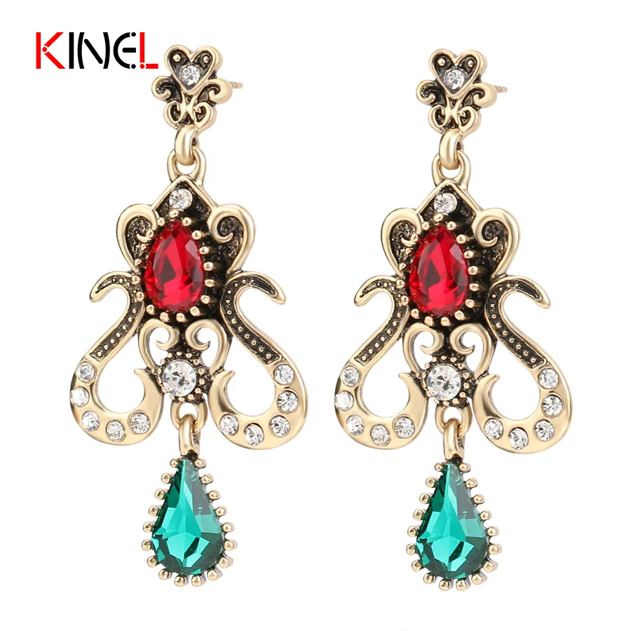 Kinel Brand Vintage Turkey Jewelry Imitated Ruby Earring For Women