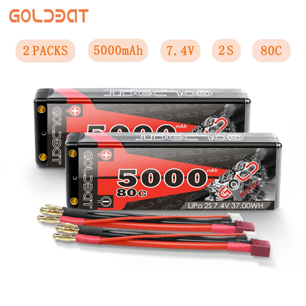 2 единицы GOLDBAT 7,4 V lipo батарея 5000mAh RC Car 80C батарея lipo 2S Lipo перезаряжаемая с штекером Deans для RC автомобиля лодки грузовика Roar