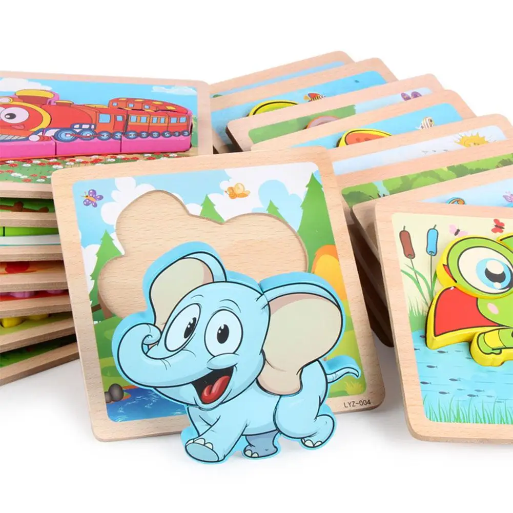 3D Wooden Cartoon Animal Puzzles Intelligence Kids Early Educational Toy | Игрушки и хобби