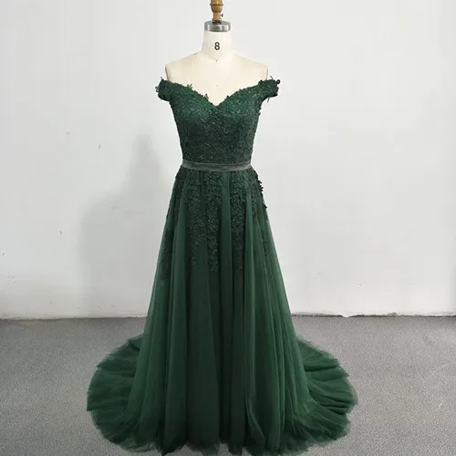 Aliexpress.com : Buy Dark Green Off The Shoulder Evening Dresses Sexy ...