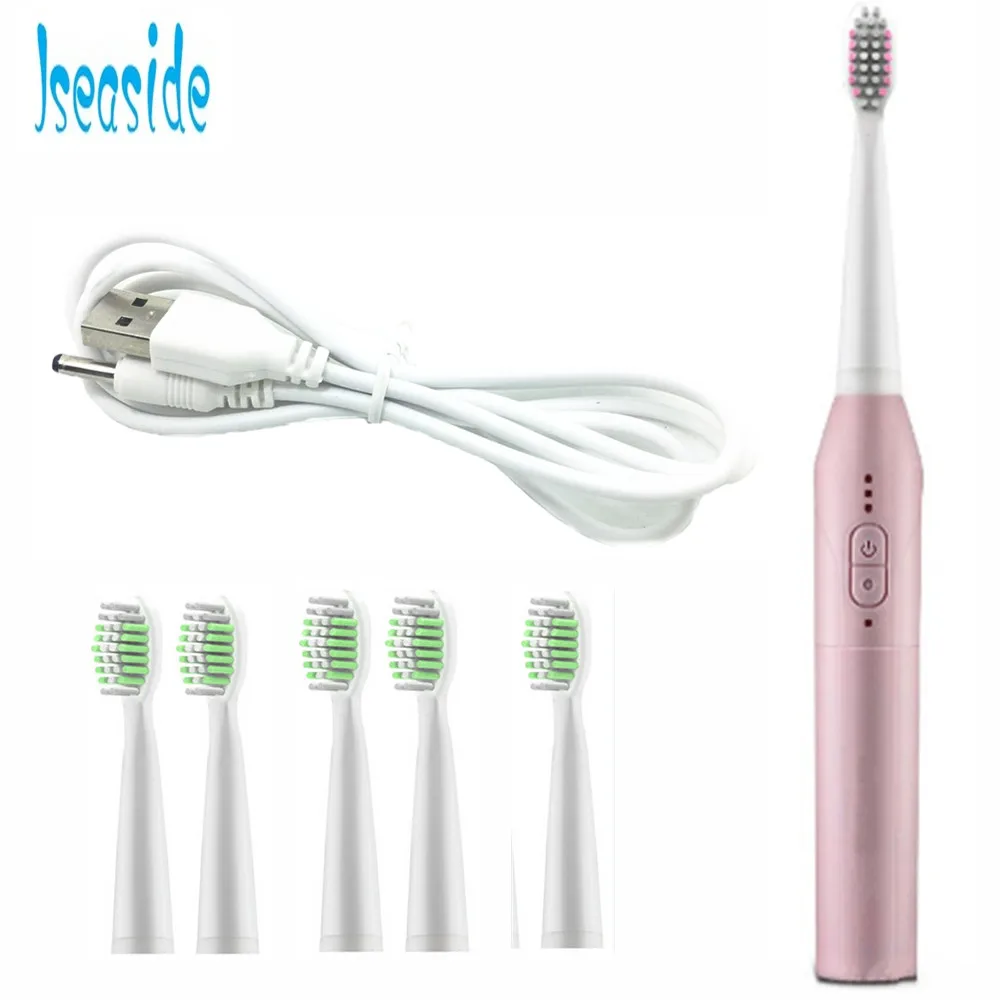 

Ultrasonic Sonic Electric Toothbrush USB Charge Rechargeable Tooth Brushes With 6 Pcs Replacement Heads Timer Brush
