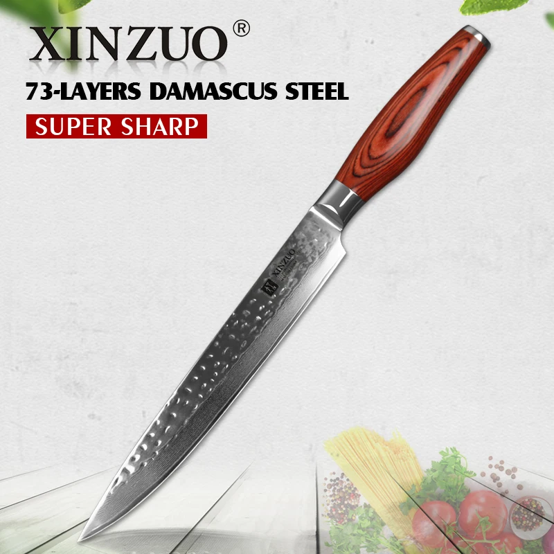 

XINZUO 8" Cleaver Knife Damascus Steel Kitchen Knife Meat Sashimi Knife Best Quality Slicing Cooking Knife Pakka Wood Handle