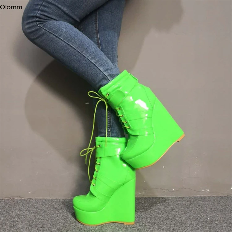Olomm Women Winter Platform Ankle Boots Sexy Wedges High Heels Boots