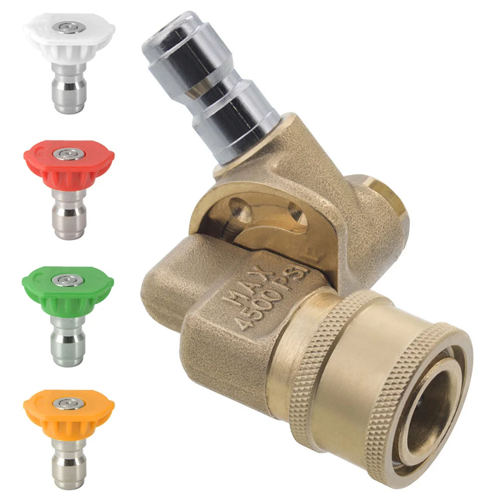 

1/4 Inch 90 Degree Pressure Washer Quick Connect Pivot Coupler 5 Spray Nozzle Tips 4500PSI Dropshipping FAS
