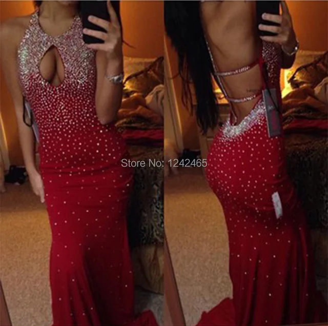 Hot Sale Sexy Backless Prom Dress Mermaid Beaded Floor