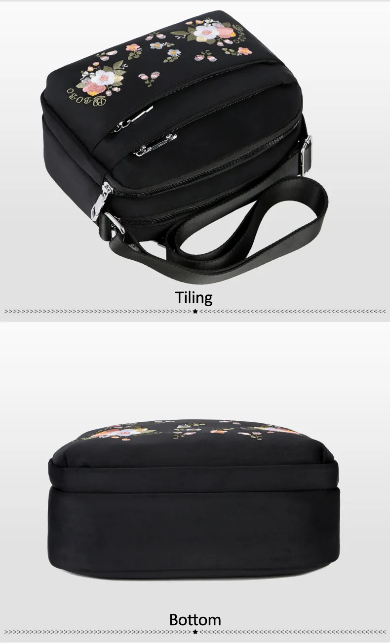 Luxury Brand Flower Shoulder Bag Women Small High Quality Nylon Tote Top-handle Travel Crossbody Bag Embroidery Messenger Bags