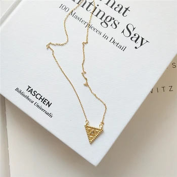

925 Sterling Silver Triangle Pendants Necklaces Gold Color Simple Fashion Geometric Design Choker Necklace Women Fine Jewelry