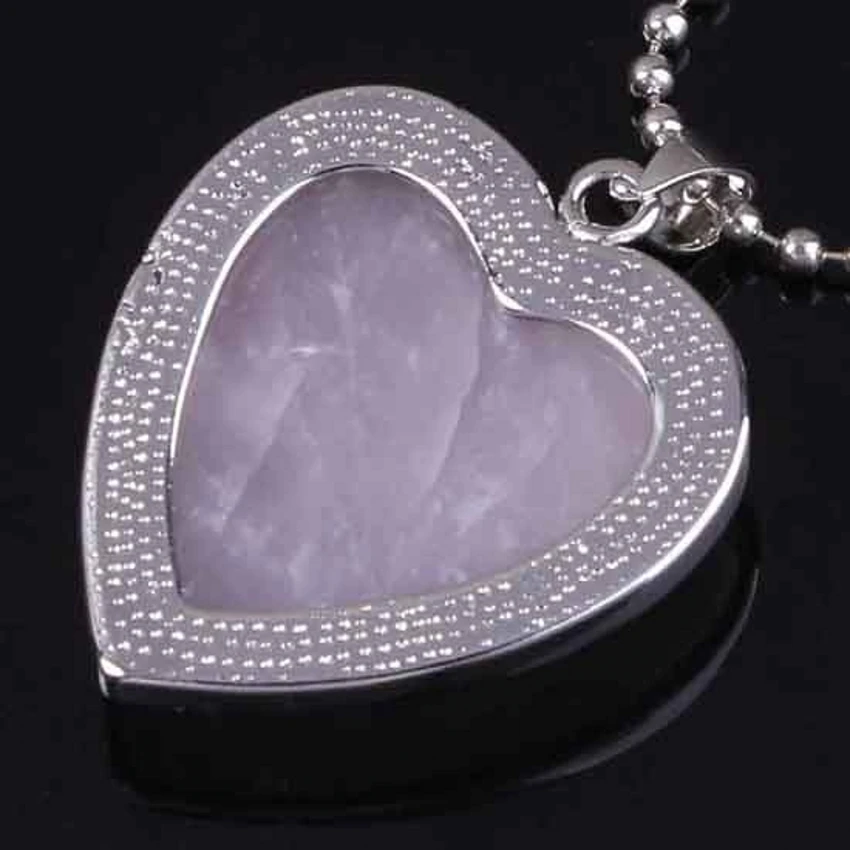 KFT Silver Plated Natural Rose Pink Quartz Amethysts Crystal Reiki Forever Love Heart Shape Stone Pendant Fashion Jewelry - Image 2