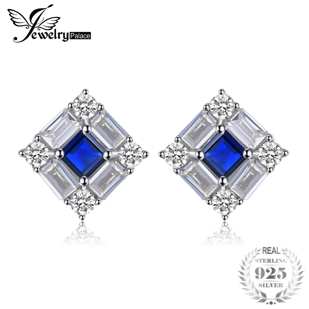 

JewelryPalace Octagonal 1.2ct Blue Created Sapphire Stud Earrings For Woman 925 Sterling Silver Princess Fashion Wedding Jewelry