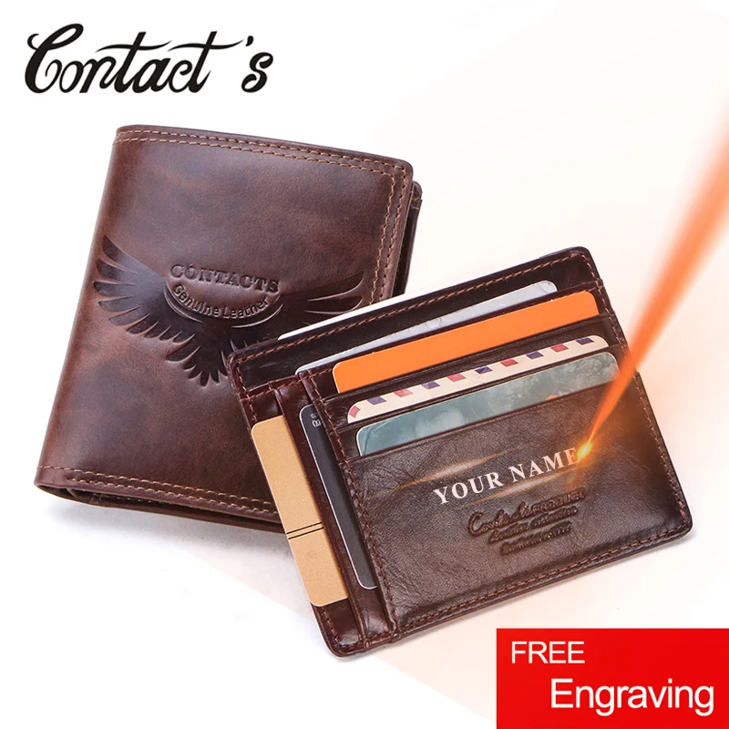 

Contact's Wallet Men 100% Genuine Leather Short Wallets Bag Set Vintage Cow Leather Small Coin Purse Card Holder Zipper Cartera