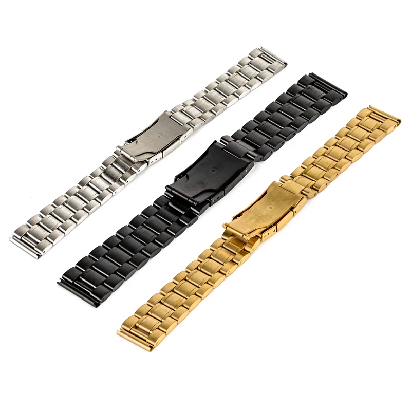 3 Colors Luxury Straight End Wristwatch Band High Quality Stainless Steel Watches Strap Bracelet Watch Accessories 18/20/22/24mm