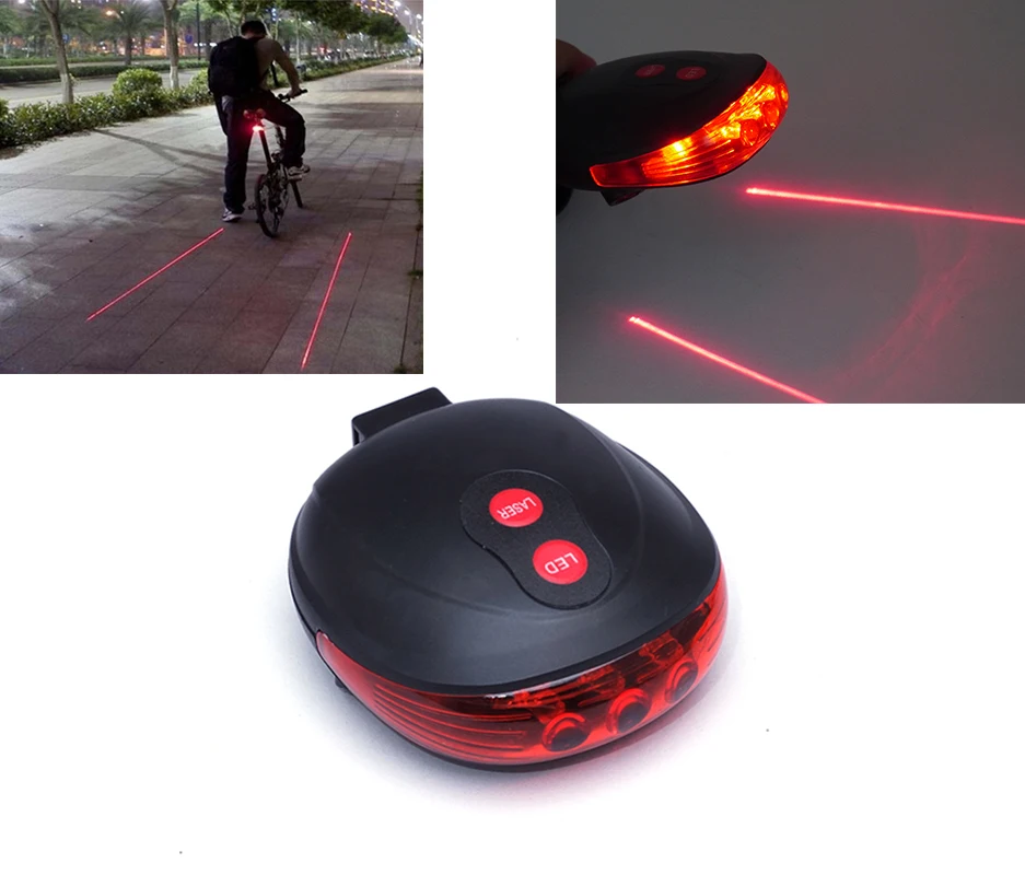 Cooloh Flashing Bicycle 5 LED 2 Laser Bike light 7 Flash mode MTB Laser