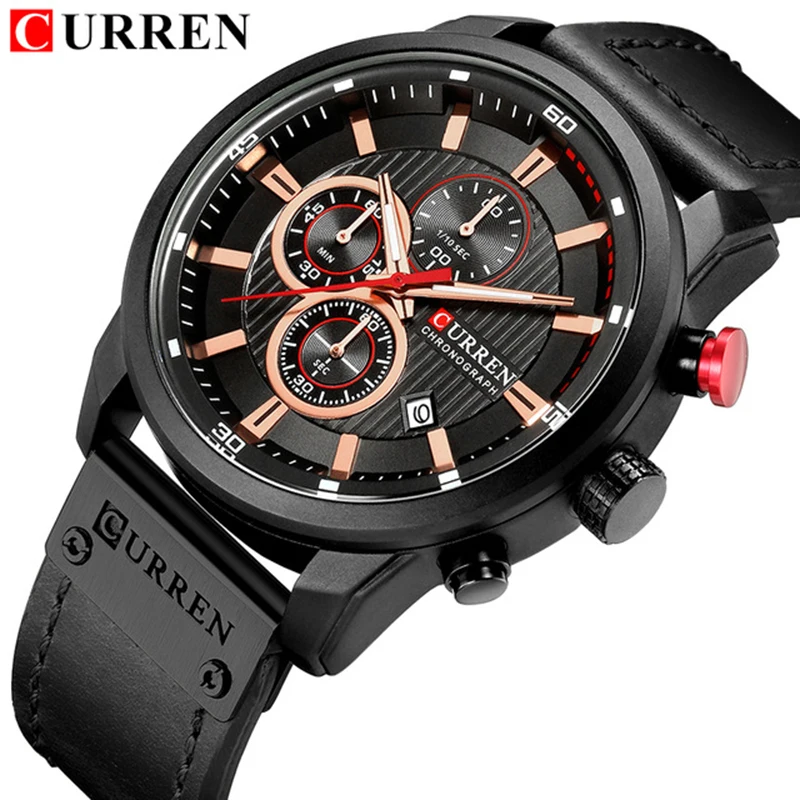 New Watches Men Luxury Brand CURREN Chronograph Men Sport Watches High Quality Leather Strap Quartz Wristwatch Relogio Masculino