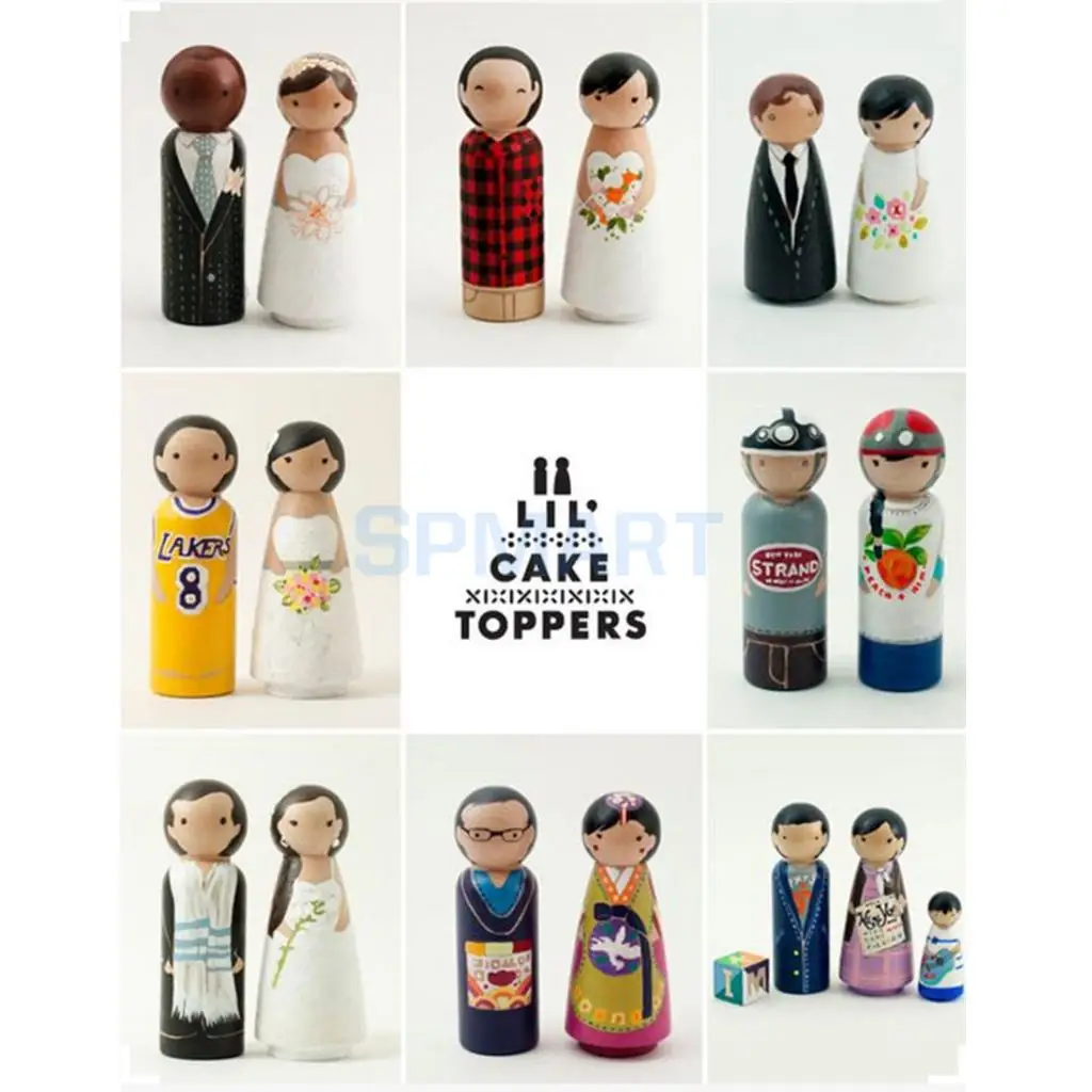 Wooden Peg People Family Bride Groom Nesting Dolls Birthday Cake Party Famiy Activity DIY Craft Toys Children Friends Gift