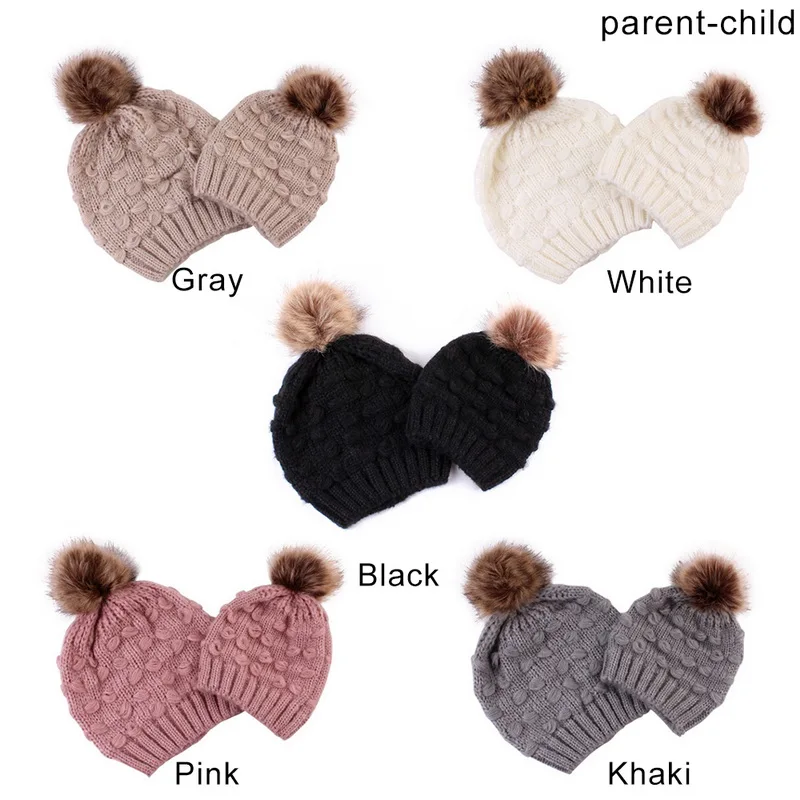 MoneRffi женские головные уборы вертикальный вязаный шерстяной шар шапка зимняя удобная мягкая коллекция мешковатые различные стили шляпа - Цвет: black Parent-child