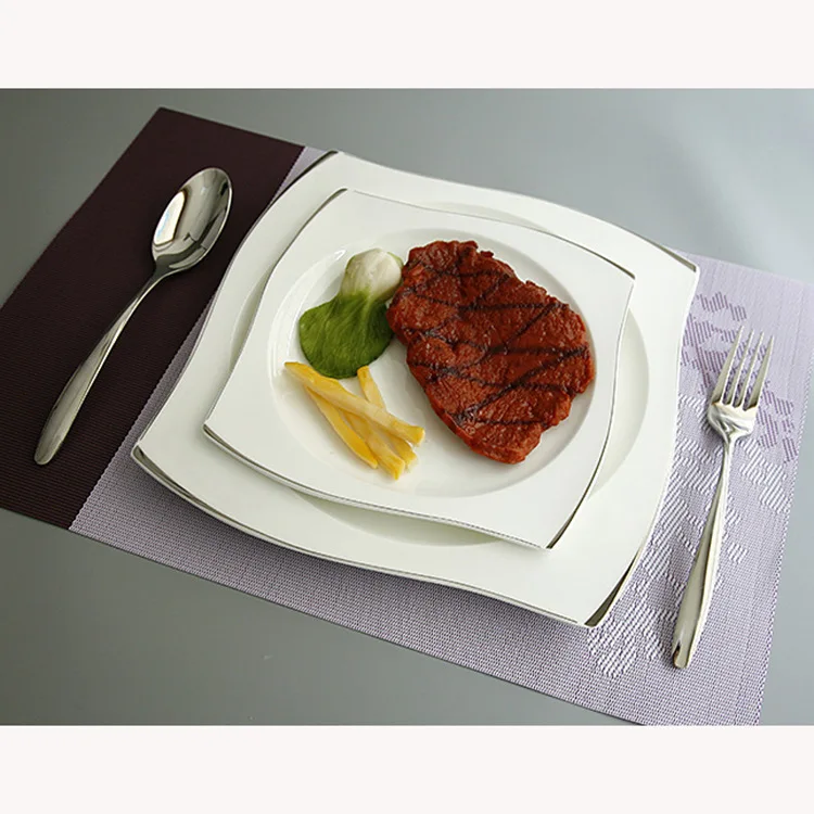 

Exporting Europe high quality bone China gold edge plate Western-style creative square steak west food ceramic dishes plates