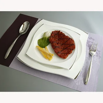 

Exporting Europe high quality bone China gold edge plate Western-style creative square steak west food ceramic dishes plates