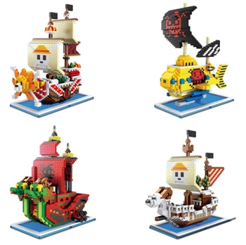 

4pcs ZMS Anime cartoon one piece pirate ship Going Merry Thousand Sunny pirate ship building blocks action model educational toy
