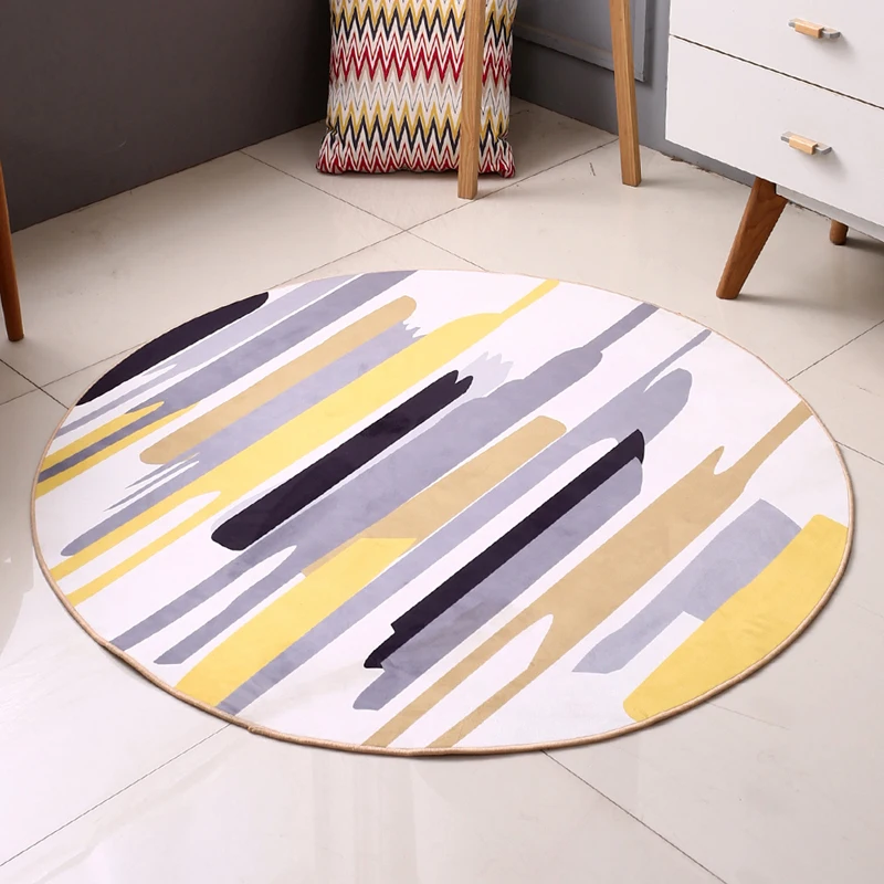 

EHOMEBUY Round Carpet Yellow Grey Striped Modern Carpet Anti Slip Mats Living Room Geometric Rug Floor Protection Home Decor