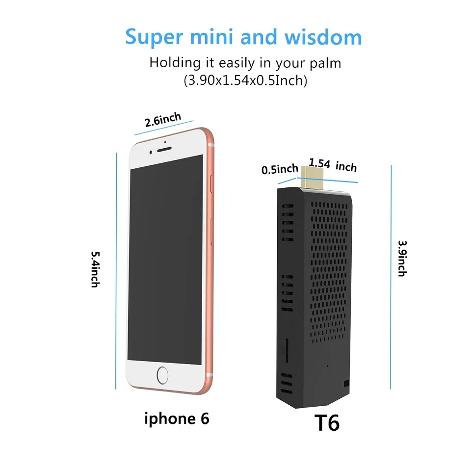 T6 Pro мини-ПК без вентилятора, ПК Intel atom Z8350 Четырехъядерный 4K 1,44 GHz 2G/32G 4 GB/64 GB Windows 10 2,4/5,8G wifi компьютерная Флешка ПК