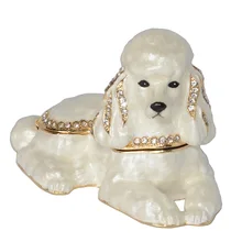 Эмалированный оловянный украшенный камнями белый Пудель Собака безделушка коробка милый подарок для любимого собаки статуэтка животного скульптура миниатюрная