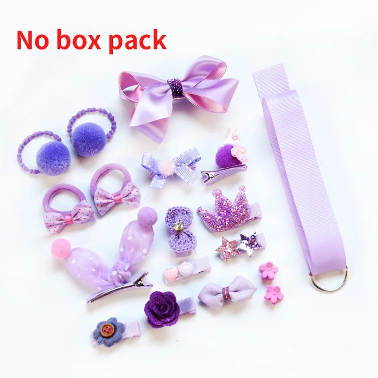 No Box-Purple Raindo 18 шт./кор. дети милые женские аксессуары для волос комплект ткани для младенцев с цветочным узором и бантом, заколки для волос для девочек, повязка на голову в подарок - Цвет: No Box-Purple