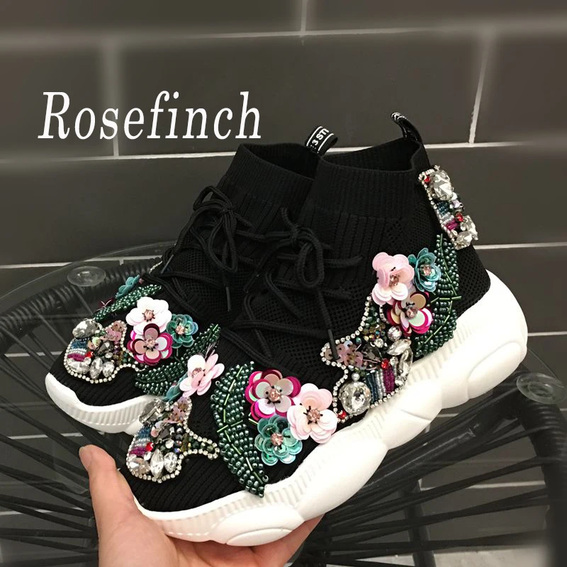 

Rhinestone Gemstone Sneakers Casual Bling Shoe Women Black Crystal Sneaker Platform Women Walking Shoes WK121