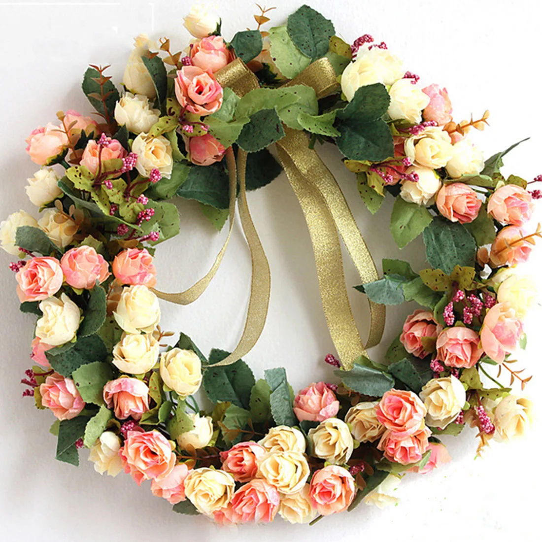 

Fake Silk Rose Artificial Flowers Hanging Wedding Road Flower Wreath Round Style Wedding Birthday Wall Hanging Decoration