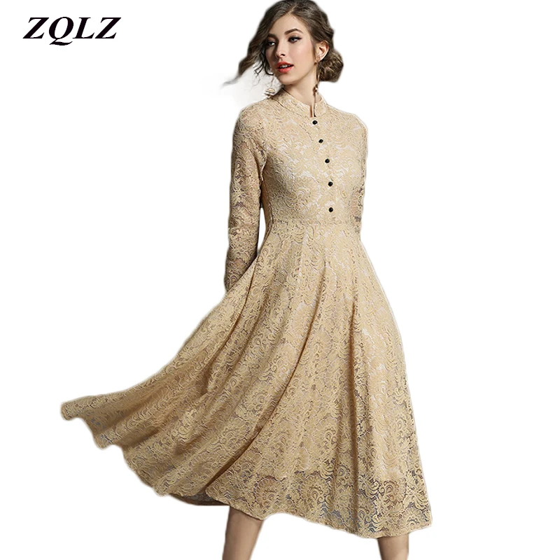 

Zqlz Women Lace Long Dress Elegant Fashion Casual Vintage Evening Party Dresses 2018 Spring Autumn Plus Size 5xl Lace Dress