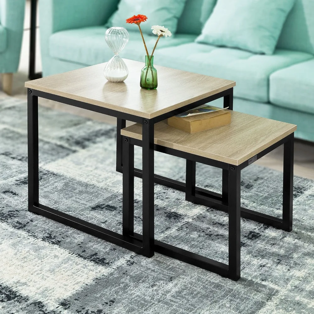SoBuy FBT42-N Modern Nesting Tables Set of 2 Coffee Table Side Table End Table