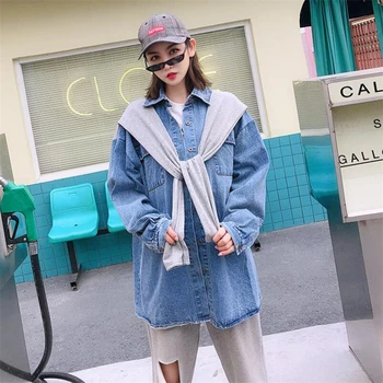 

Sweatshirt denim stitching fake two pieces Jeans Jacket Women Denim BF Loose Big size Jackets Winter Women Basic Coat Streetwear