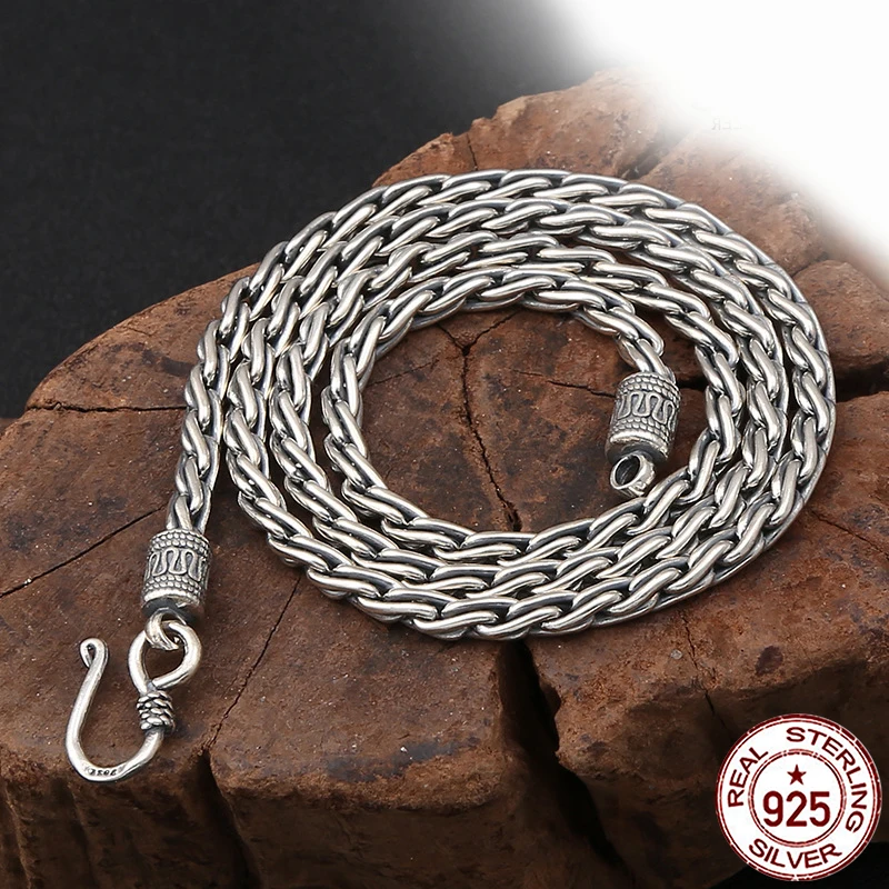 

100% 925 sterling silver men's necklace personality fashion retro jewelry domineering punk style m twist shape send lover's gift