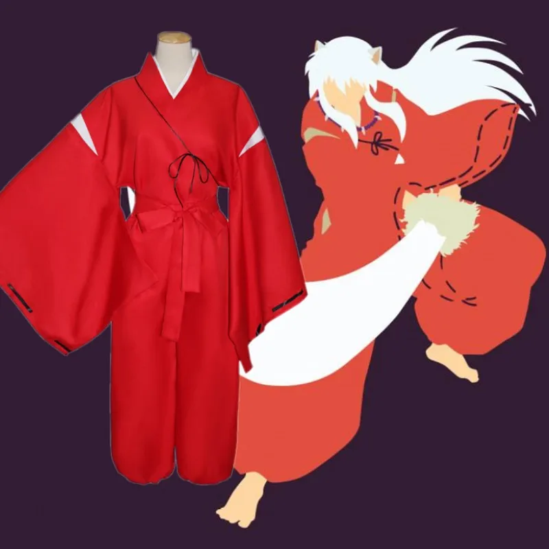

Coshome Anime Inuyasha Cosplay Costumes Red Japanese Kimono Men Robe Costume Halloween Party Game Costumes Sets