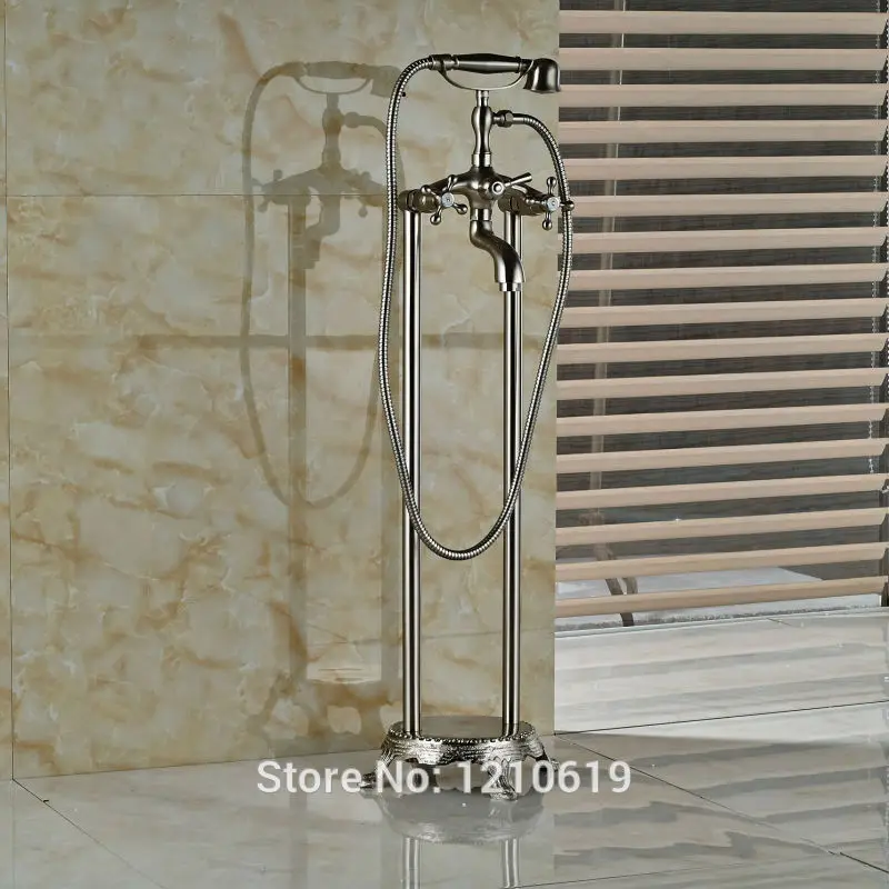 

Newly Nickel Brushed Shower Tub Faucet Mixer Tap w/ Hand Shower Tel Style Bathtub Faucet Floor Standing