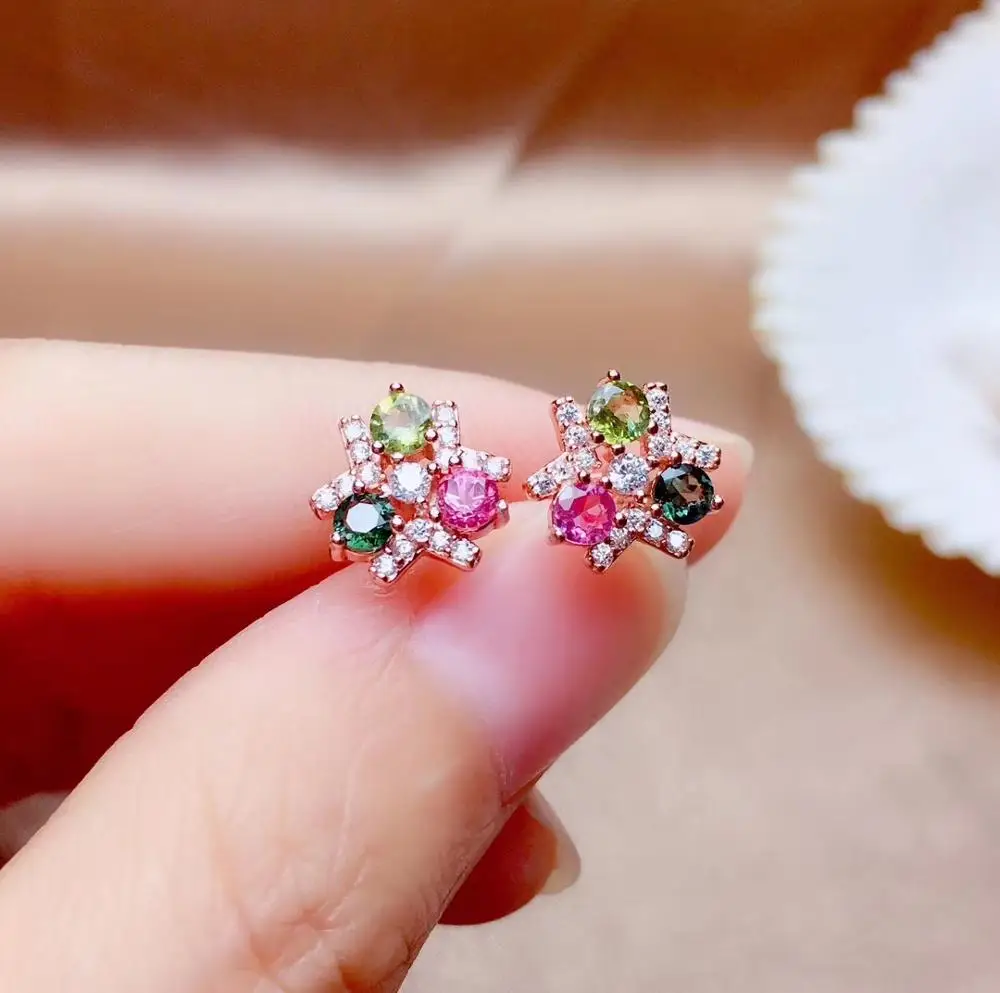 Серьги из натурального турмалина серьги серебра 925 пробы с натуральным