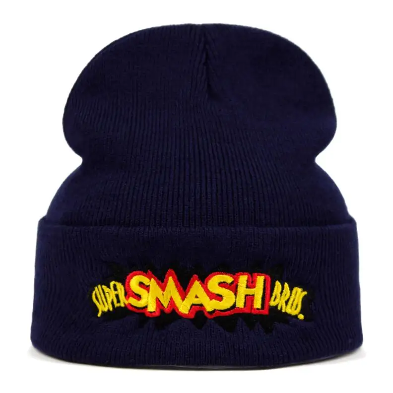 Супер Smash Bros Beanie вязаная зимняя шапка однотонный хип-хоп трикотажный свитер шляпа костюм капитана аксессуар подарки теплая зима - Цвет: Тёмно-синий