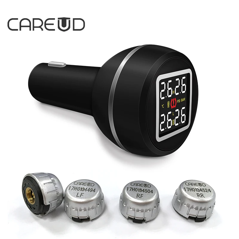 CAREUD TPMS Unvieral датчик давления в шинах, сигарета и USB зарядное устройство, система контроля давления в шинах, ЖК-экран, автомобильная безопасность