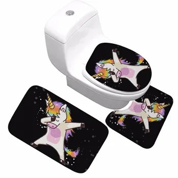 

CAMMITEVER 3pcs/set Toilet Seat Cover Cartoon Unicorn Rug Bathroom Set Decoration Rug Christmas WC Seat Cover Decoration