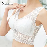 Meizimei 2021 Deep V Bras For Women Sexy Lingerie Crop Tops Wireless Brassiere Intimates Plus Size Lace Gather  Push Up nursing bras