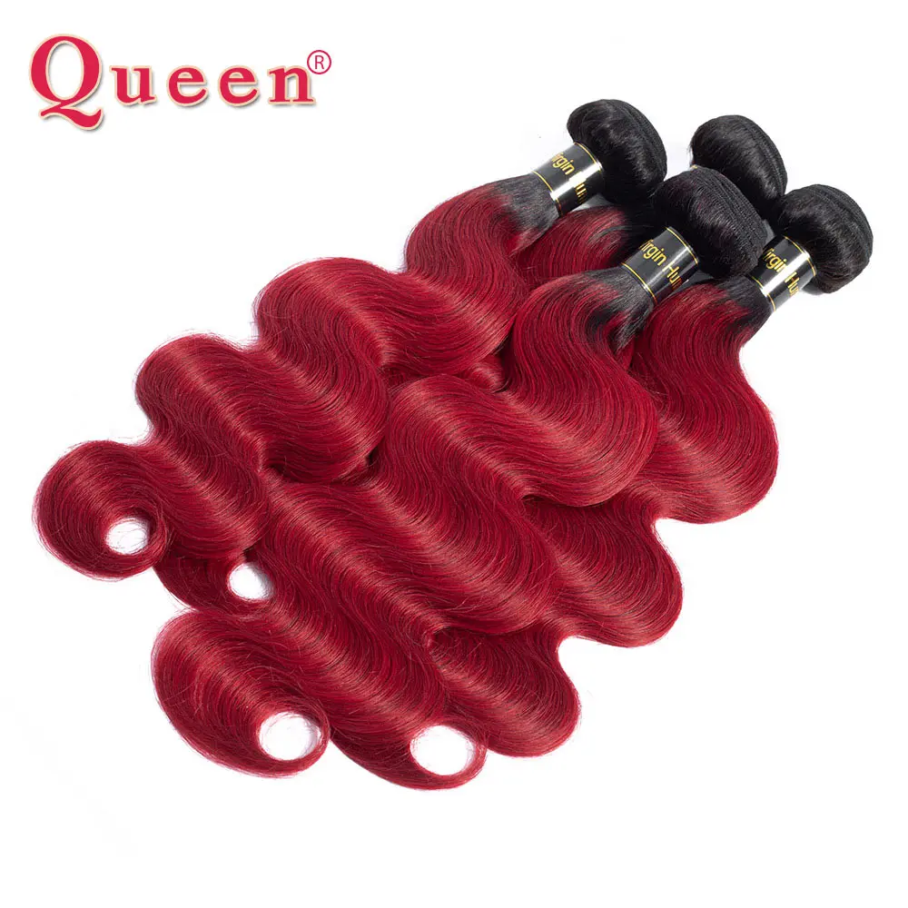 Queen hair продуктов(не подвергавшиеся химическому воздействию) в пучках, волнистые волосы, для придания объема, 1/3/4 Связки эффектом деграде(переход от темного к 1B/цвет красного вина два тона человеческих волос ткать