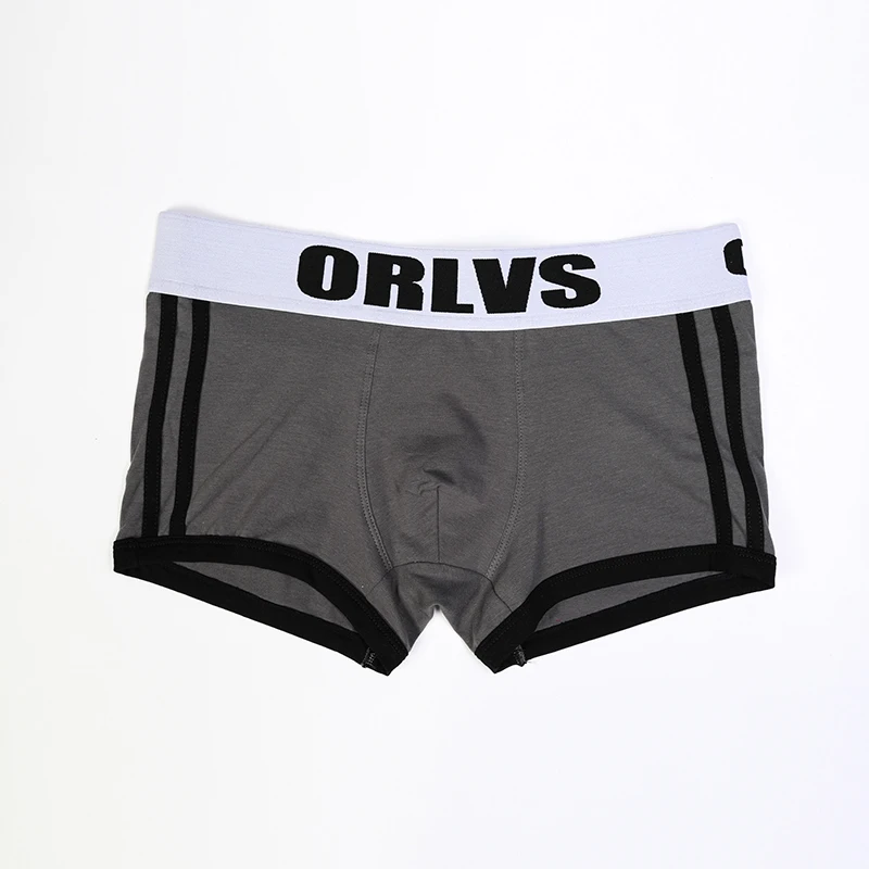 ORLVS Брендовые мужские боксеры хлопок сексуальное мужское нижнее белье, мужские трусы шорты U выпуклая сумка гей мужчины боксер - Цвет: Серый