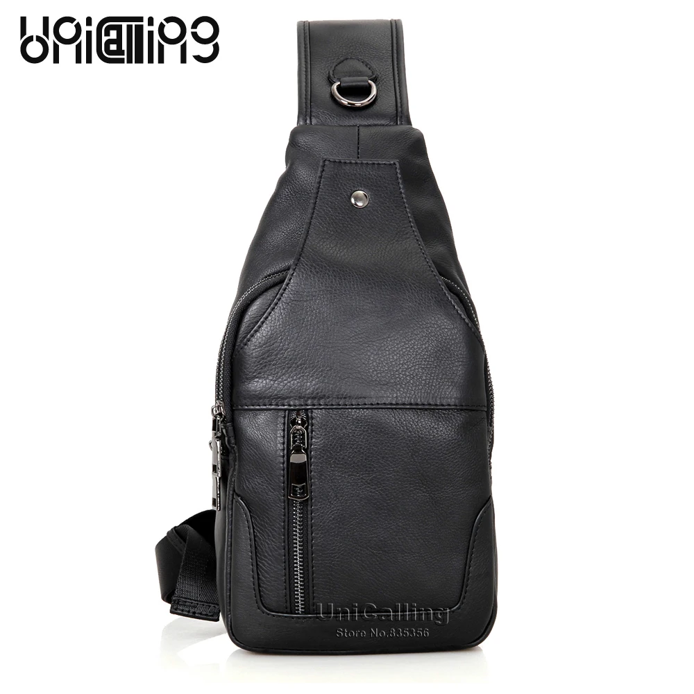 

UniCalling men genuine leather chest bag fashion leisure men crossbody bag real cow leather men messenger bag can hold mini iPad