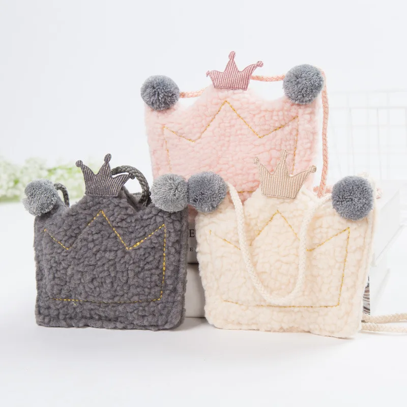 Cute Women Children Crown Coin Purse Kids Girls Mini Messenger Bag Handmade Small Plush Shoulder Bag for Baby Gift for Children mance funny creative soft emoji emoticon poo pillow plush zipper coin purse gift for women girls bag drop shipping