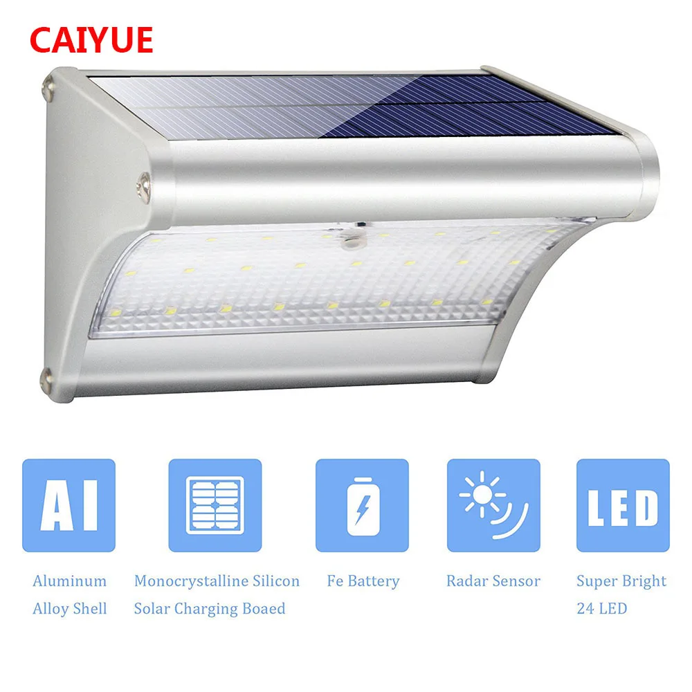 

Solar Lights Outdoor Motion Sensor with Wireless Radar Activated Aluminum Alloy 24 LEDs Waterproof Wall lamps for Garden Walkway